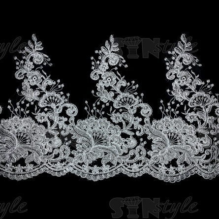 Кружево гипюр, тонкое изящное кружево с цветочным узором, ширина 290 мм, намотка 10 ярдов, цвет сияющий белый фото 1