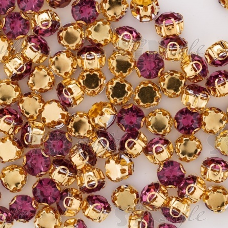 Стразы пришивные акриловые в цапах, форма круг, цвет золото+грязно-розовый, диаметр 7 мм, 720 шт/уп. фото 3