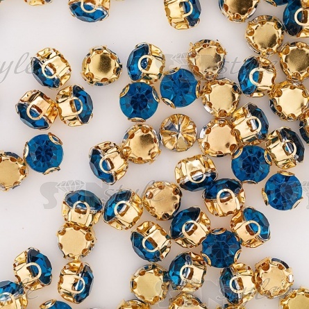 Стразы пришивные акриловые в цапах, форма круг, цвет золото+бирюза, диаметр 7 мм, 720 шт/уп. фото 3