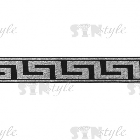 Жаккардовая лента, цвет черный+серебро, ширина 33 мм, намотка 10 метров фото 1