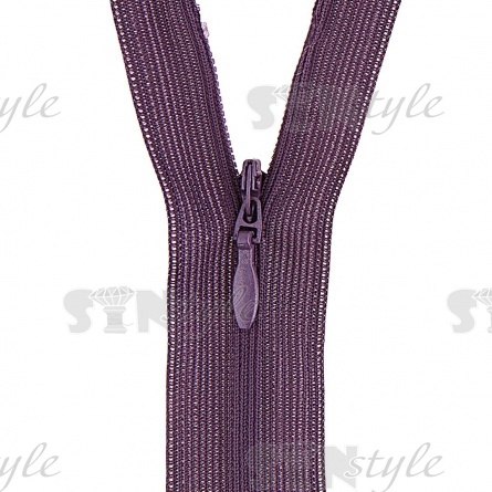 Молния спираль, тип 3, потайная, неразъемная, основа капрон, длина 50 см, цвет 196 (темно-фиолетовый), бегунок цвета основы фото 2