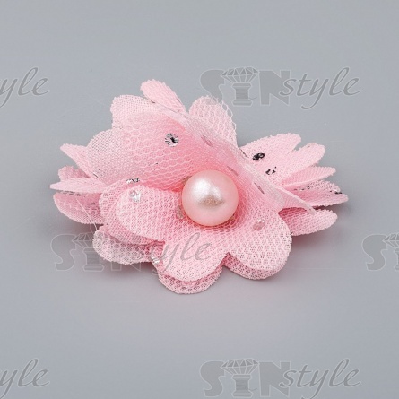 Цветочки декоративные с бусинами, цвет розовый, диаметр 40 мм,  фото 2