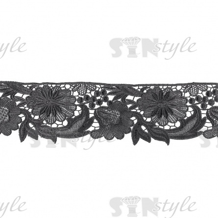 Кружево ажурное, нежная цветочная гирлянда с резным краем, ширина 110 мм, цвет черный, намотка 15 ярдов фото 2