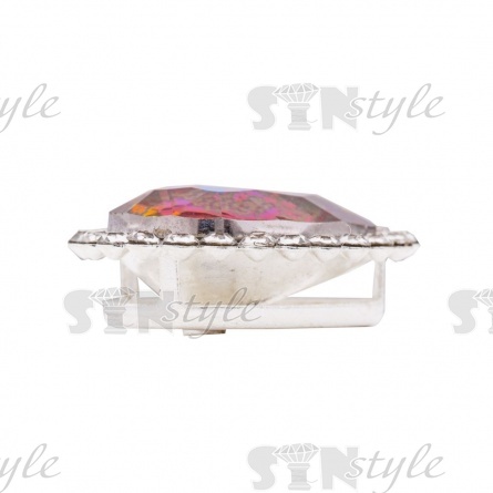 Стразы пришивные стеклянные в оправе, форма капля, цвет серебро+белый+зеленый радужный (голография), размер 10х14 мм фото 2