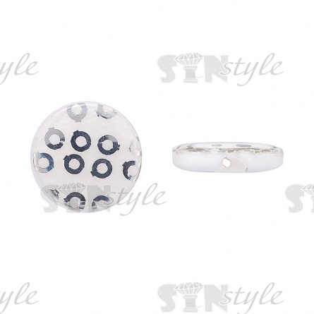 Пуговица пластиковая на полуножке, размер 24L, основа белая, пайетки серебряные фото 1