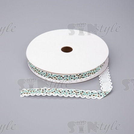 Декоративная репсовая лента с ажурным краем, цвет зеленый, ширина 15 мм, намотка 20 ярдов фото 1
