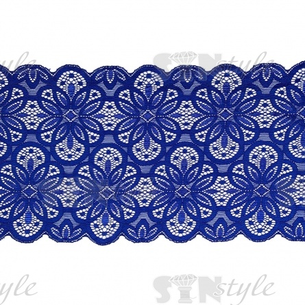 Кружево эластичное, ширина 175 мм, цвет темно-синий, намотка 15 ярдов, материал лайкра  фото 1