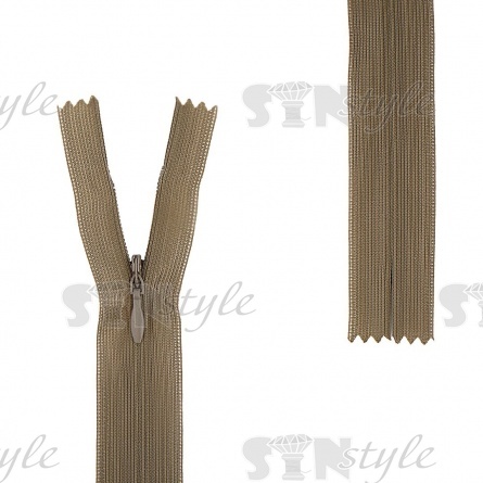 Молния спираль, тип 3, потайная, неразъемная, основа капрон, длина 50 см, цвет 566 (хаки), бегунок цвета основы фото 1