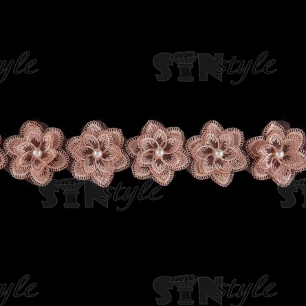 Цветочки из капроновой ленты, ширина 55 мм, намотка 20 ярдов, цвет капучино+белый, № 17 фото 2