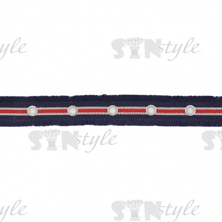 Декоративная тесьма с люверсами, цвет синий с красным, ширина 25 мм, намотка 15 ярдов фото 1