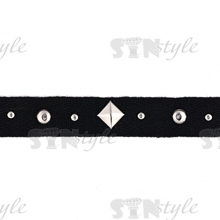 Тесьма отделочная с заклепками, ширина 20 мм, цвет черный+никель, намотка 15 ярдов фото 2