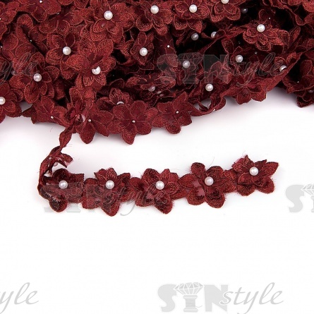 Цветочки из капроновой ленты, размер 45 мм, намотка 20 ярдов, цвет бордовый, №20  фото 1