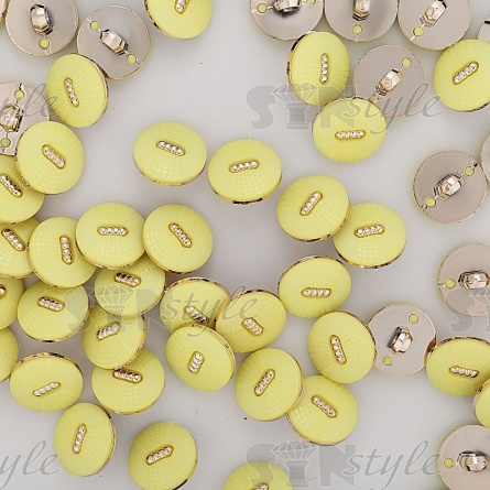 Пуговица пластиковая на ножке круглой формы, золотая основа с желтой шляпкой, размер 28L фото 3