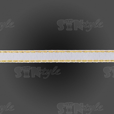 Декоративная тесьма отделочная атласная с золотой нитью по всей длине, цвет серый, ширина 7 мм, намотка 25 ярдов фото 2