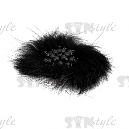 Аппликация с элементами из бисера, цвет черный+черные бусины, диаметр 70 мм фото 2