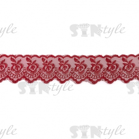 Кружево декоративное, ширина 40 мм, цвет бордовый (48), намотка 10 ярдов фото 2