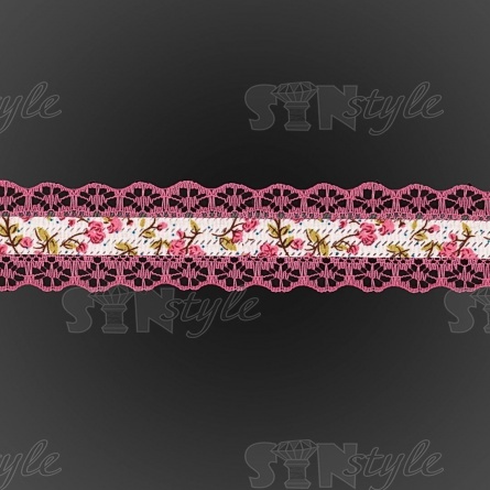 Декоративная лента на кружевной основе с цветочным принтом, цвет фуксия, ширина 30 мм, намотка 20 ярдов фото 3