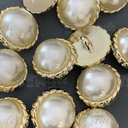 Пуговица пластиковая на ножке, размер 40L, цвет золотой+белый фото 3