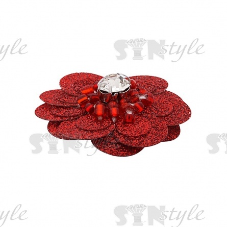 Аппликация с элементами из бисера, цвет красный+белая страза, диаметр 30 мм фото 2