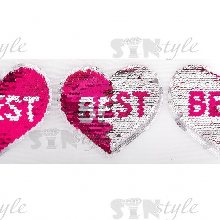 Аппликация на сетке из пайеток "Сердце", размер 115 х 100 мм, цвет красный+серебряный, рулон 82 шт. фото 3