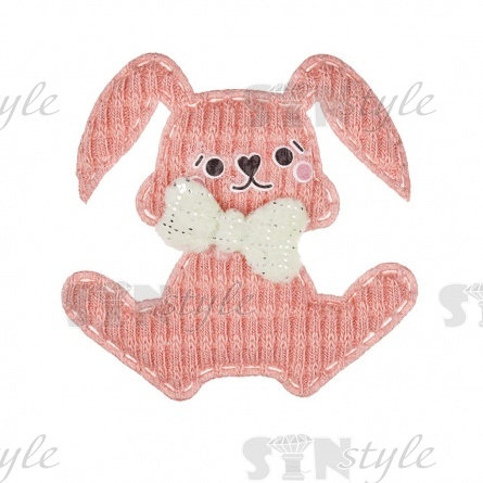 Аппликация 3D "Зайчик", цвет грязно-розовый, размер 40х40 мм фото 1
