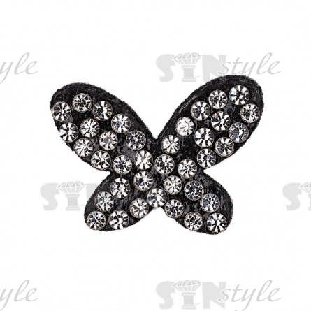 Аппликация "Бабочка" из страз, на фетровой основе, размер 23 мм х18 мм, цвет черный + белые и радужные стразы фото 1