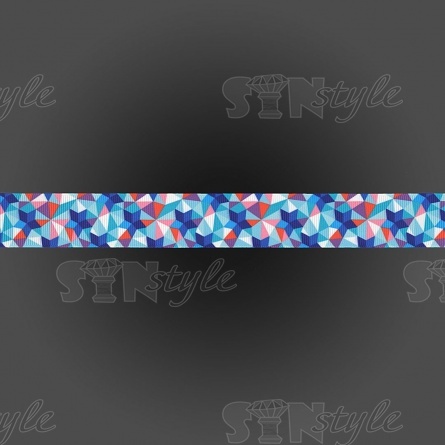 Лента репсовая, с геометрическим принтом, ширина 25 мм, цвет синий+микс, намотка 20 ярдов фото 2