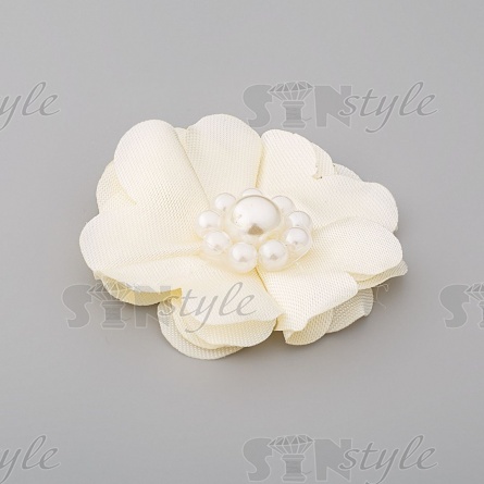 Цветочки декоративные с бусинами, цвет шампань, диаметр 45 мм,  фото 2