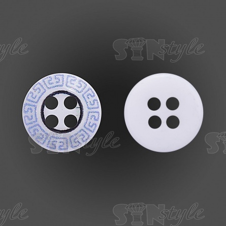 Пуговица пластиковая на четыре прокола, размер 18L, цвет белый/голубой фото 1