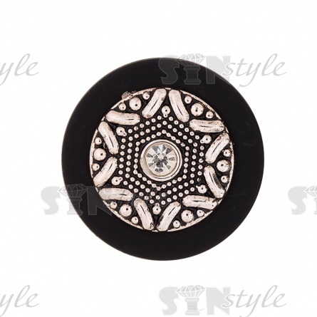 Пуговица пластиковая на ножке, размер 48L, основа черная, вставка золотая с белой стразой фото 2