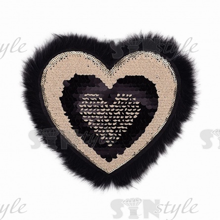 Аппликация из пайеток с мехом, размер 210х190 мм, цвет золотой+черный фото 2