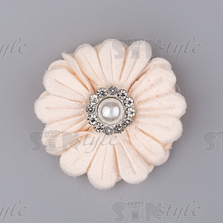 Цветочки декоративные со стразами и бусиной, цвет шампань, диаметр 30 мм,  фото 1