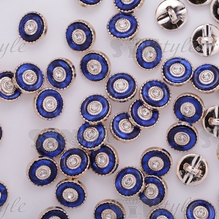 Пуговица пластиковая на ножке, круглая, цвет золотой+синий+белая страза, размер 28L фото 3