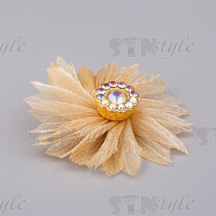Цветочки декоративные из капрона со стразами, цвет золотой, диаметр 45 мм,  фото 2