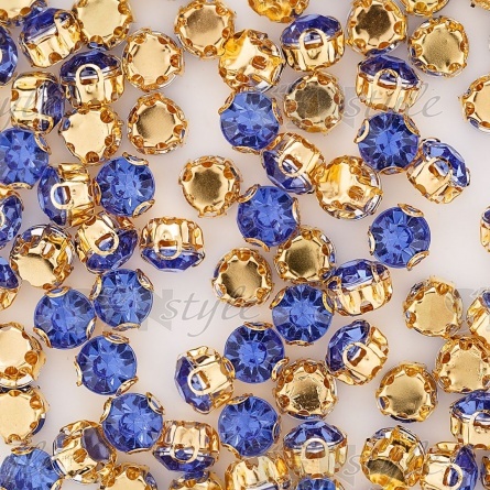 Стразы пришивные акриловые в цапах, форма круг, цвет золото+темно-голубой, диаметр 7 мм, 720 шт/уп. фото 3
