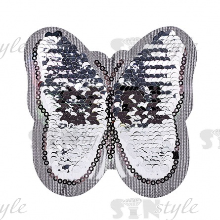 Аппликация пришивная на сетке из пайеток "Бабочка", размер 87х82 мм фото 3