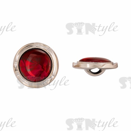 Пуговица пластиковая на ножке, круглая, золотая основа, красная вставка под мрамор, размер 40L фото 1