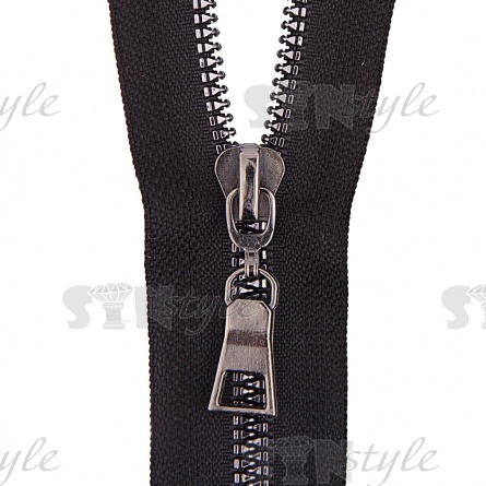 Молния трактор, тип 5, неразъемная, основа нейлон, длина 16 см, цвет 322 (черный), звенья металлизированные, цвет темный никель, бегунок темный никель фото 2