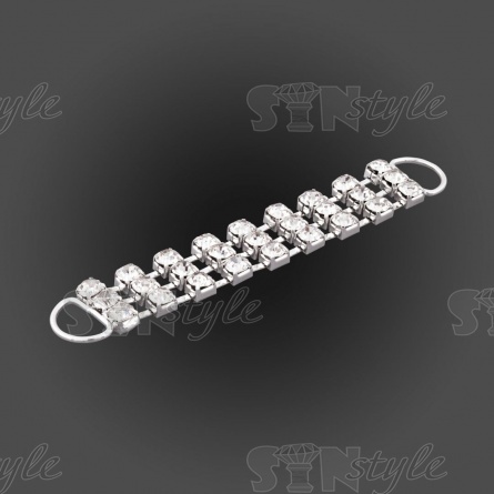 Декоративное украшение со стразами пришивное, цвет никель+белые стразы, размер 80х12 мм фото 2