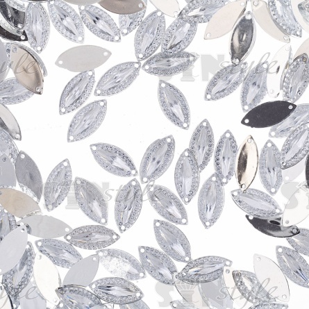 Стразы пришивные акриловые, форма лодочка, цвет белый прозрачный, размер 10х20 мм фото 1