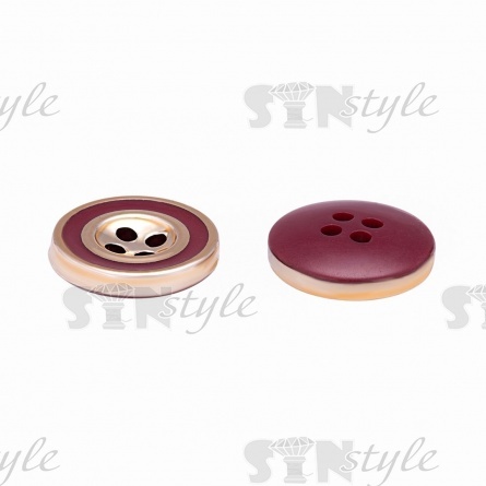 Пуговица пластиковая на четыре прокола, золотая/бордовая, 24L фото 3