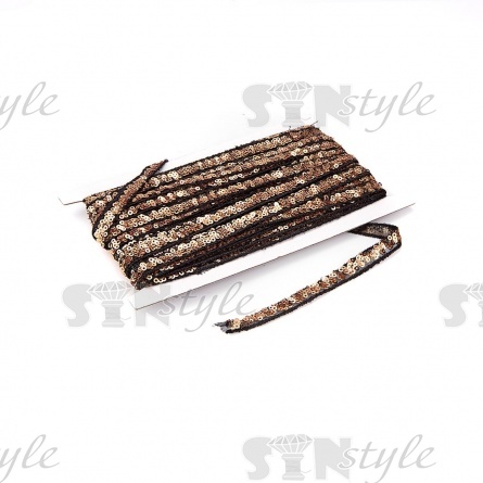 Тесьма-сетка, расшитая пайетками, цвет золото, ширина 10 мм, намотка 20 ярдов фото 3