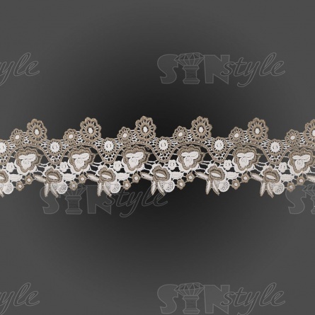 Кружево вязаное ажурное, цвет золотой с белым, намотка 15 ярдов, ширина 80 мм фото 2