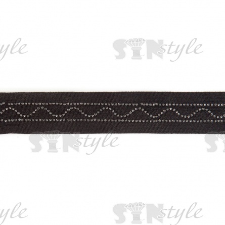 Декоративная тесьма отделочная со стразами, цвет черный, ширина 32 мм, намотка 50 ярдов фото 1