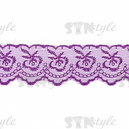 Кружево декоративное, нежная вышивка на тонкой капроновой основе, ширина 40 мм, цвет фиолетовый (34), намотка 10 ярдов фото 1
