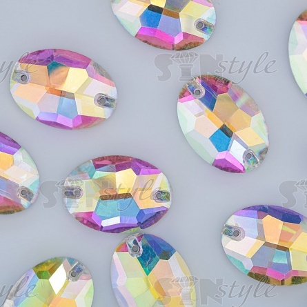 Стразы пришивные стеклянные Овал, цвет белый прозрачный радужный, размер 17*25 мм фото 3