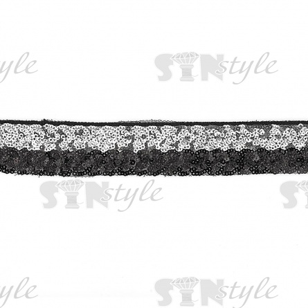 Декоративная тесьма-сетка, расшитая пайетками, цвет черный+серебро, ширина 30 мм, намотка 10 ярдов фото 2