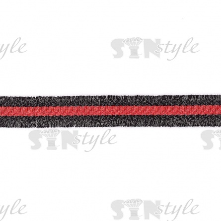 Тесьма букле с бахромой, ширина 20 мм, намотка 45 ярдов, цвет черный+красный фото 1