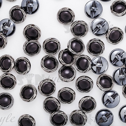 Пуговица пластиковая на ножке, круглой формы, цвета темный никель с черной вставкой в форме полусферы, 48L фото 3