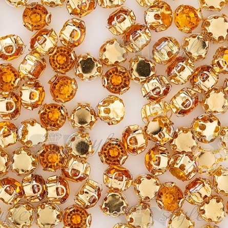 Стразы пришивные акриловые в цапах, форма круг, цвет золото+медовый, диаметр 7 мм, 720 шт/уп. фото 3